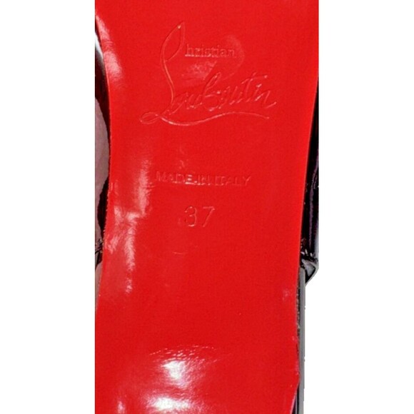 Authentic Christian Louboutin Size 7 Burgundy Patent Peep Toe Platform Slings - Picture 8 of 10